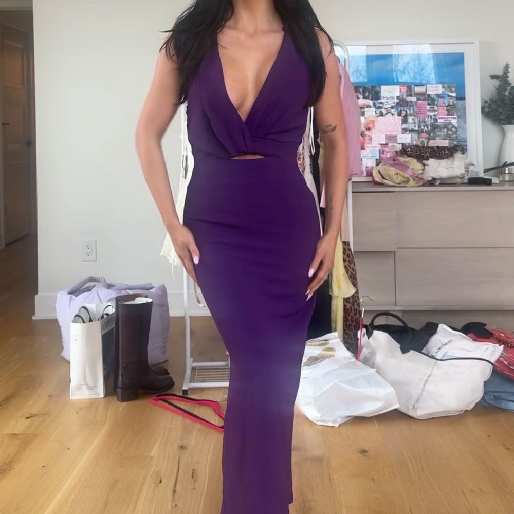 Zara Deep Purple knotted hardware Twist-Front midi Dress